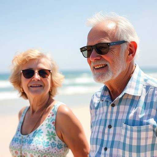 Imagen de una pareja mayor disfrutando de su jubilaci&oacute;n en una playa soleada