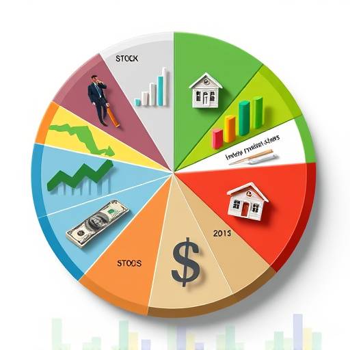 Un diagrama circular mostrando la diversificaci&oacute;n de una cartera de inversiones, con diferentes porcentajes asignados a acciones, bonos, inmuebles y efectivo.